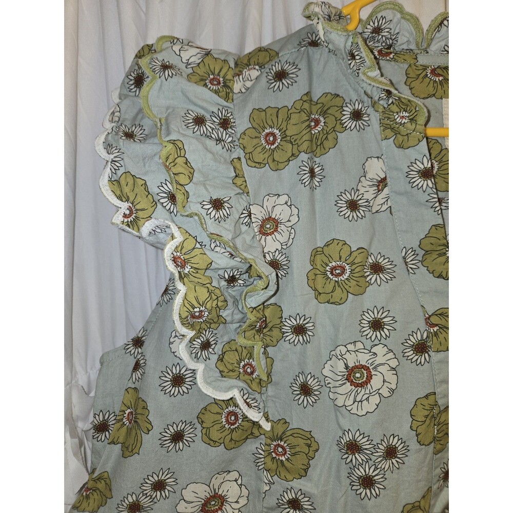 Umgee Women Blue Floral Peplum Ruffle Sleeve Boho Peasant Blouse - Picture 2 of 9